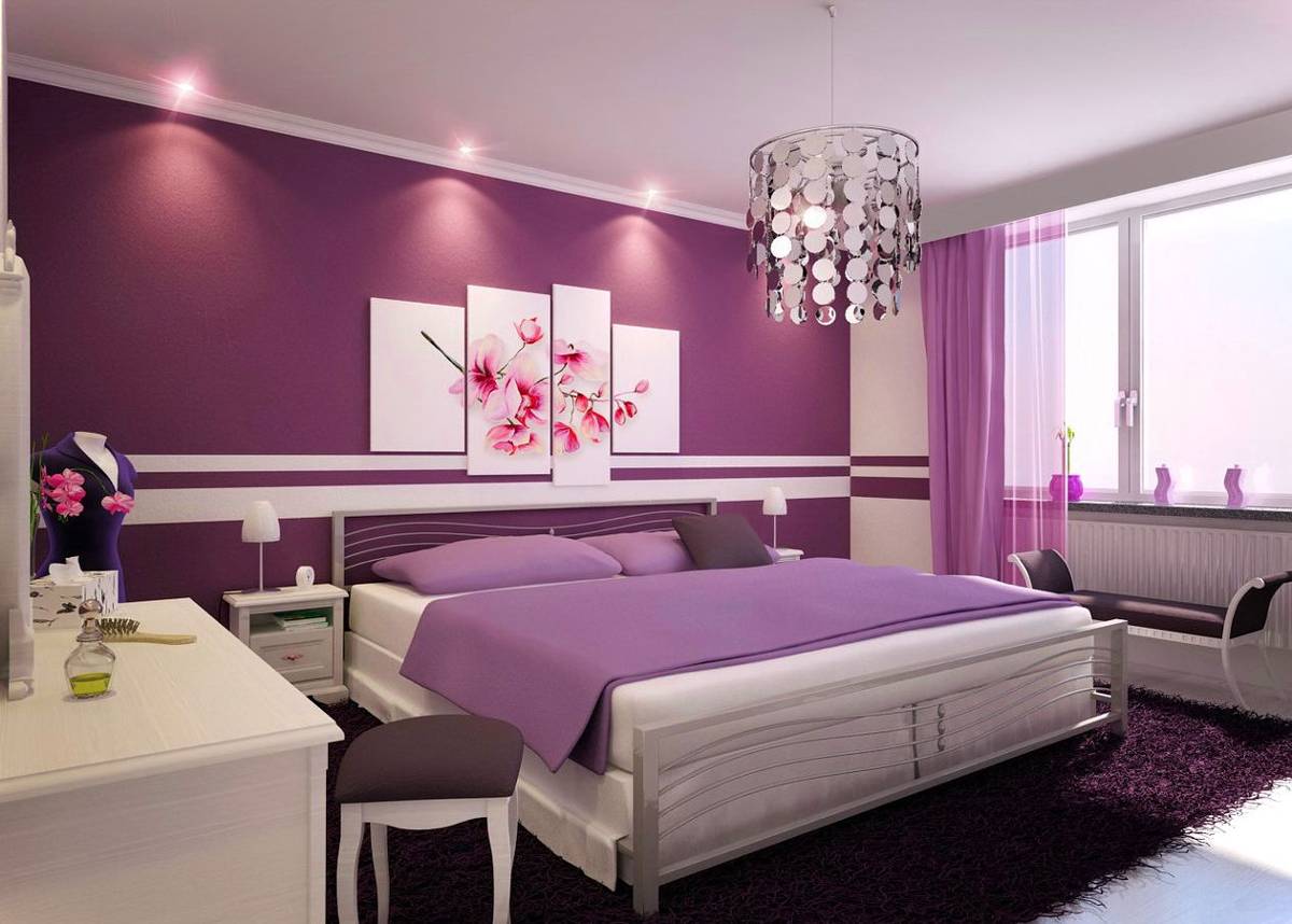 mau-son-nha-hot-2018-beautiful-bedroom-color-use-purple-and-white-which-is-added-with-silver-lamp